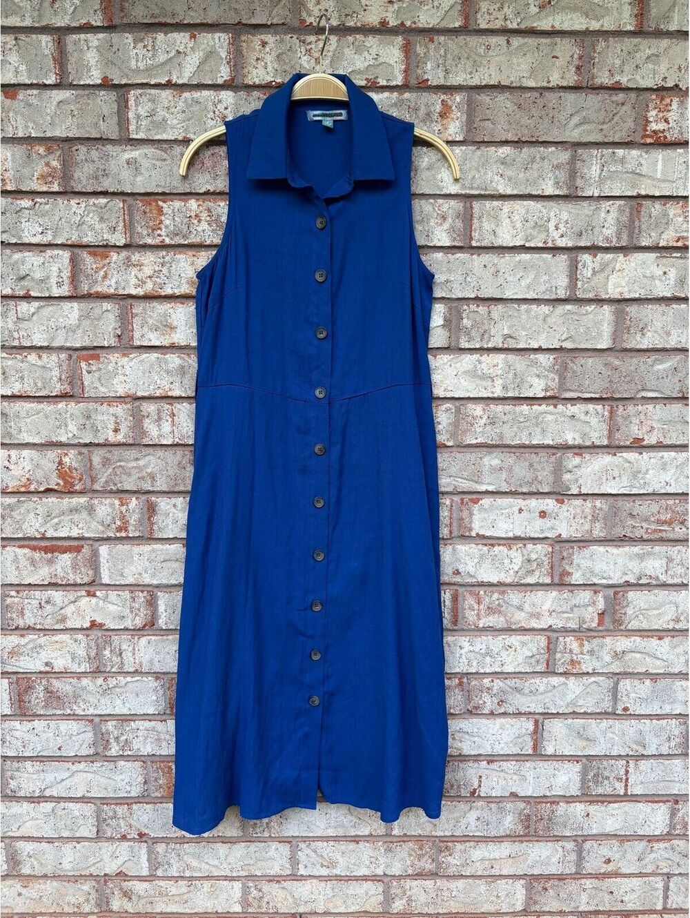 #19 Good Luck Gem Blue Button Down Belted Collard Dress Size S